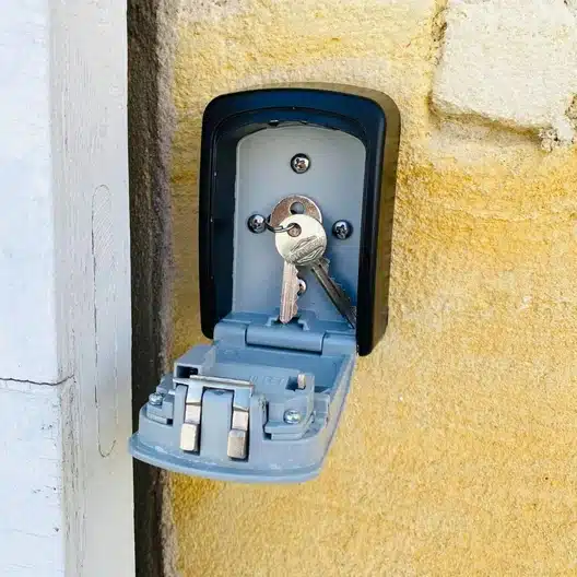 C'est photo montre une boite à clés d'extérieur. Une solution pour faciliter les interventions à domicile. 