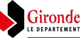 Le logo est composé du nom "Gironde" en lettres capitales rouges audacieuses, accompagné d'une forme géométrique rouge pointant vers la gauche qui pourrait symboliser un élément de localisation ou une flèche. Une ligne rouge horizontale s'étend sous le nom, ajoutant un élément de design qui évoque la stabilité.