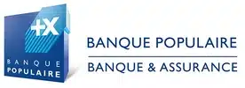 Le logo présenté est celui de la Banque Populaire, une entité financière reconnue. Il affiche un cube en perspective, composé de multiples carrés bleus, créant un effet de profondeur, surmonté du nom 'BANQUE POPULAIRE' en lettres capitales.