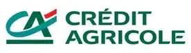 Le logo affiché est celui du Crédit Agricole. Il se compose d'un carré vert à gauche, qui contient une image blanche stylisée ressemblant à un "C" entrelacé avec un "A", symbolisant les initiales de Crédit Agricole.